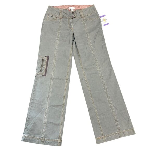 Vtg Wide Leg Cargo Utility Pants Gray Stretch Zip Pocket Y2K Casual Retro CAbi 8 - Picture 1 of 14
